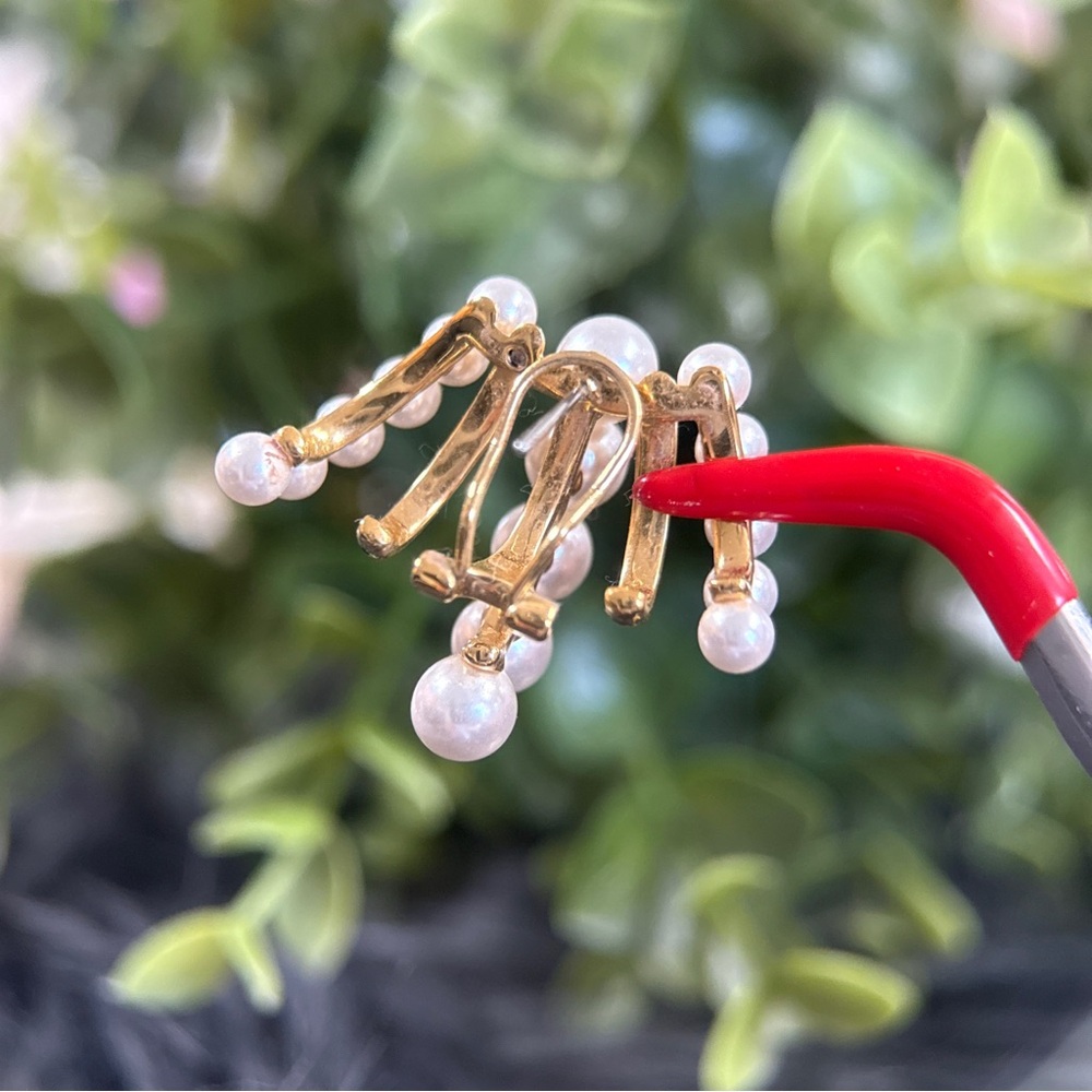 Gold and White Pearl Cascade Earrings - Picture 6 of 8